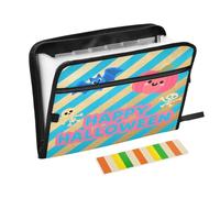 Wide File Folders 13 Pockets A4 Letter Size with Zipper Closure for Document Storage Happy Halloween Gold Blue Stripe para guardar