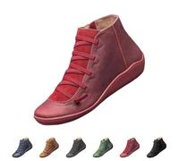 Wide Fit Ankle Boots for Women Lace Up Platform Boots Hook Fashion Versatile Biker Booties for Women Leather Shoes Soft Sole Wedge Booties Comfort Arch Support Casual Non-Slip Boot (2-Red, 7.5)
