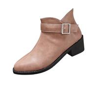 Wide Fit Ankle Boots for Women Ladies Walking Short Boots Boot Women 2024 Fall and Winter New Foreign Trade Large Size Belt Buckle Back Zipper Fashion Comfortable Short Boot Wide Sole Gold