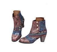 Wide Fit Ankle Boots for Women Patchwork Colorful Floral Boho Cowboy Boots