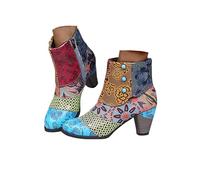 Wide Fit Ankle Boots for Women Patchwork Colorful Floral Boho Cowboy Boots