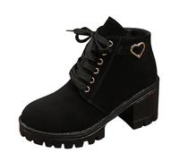 Wide Fit Ankle Boots for Women Walking Ankle Boots for Women UK Winter British Style Fashionable Casual Booties Black Adult Chunky Heel Booties Size 3-8