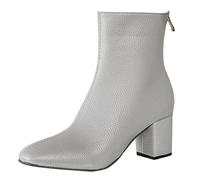 Wide Fit Ankle Boots for Women Women's Winter Ankle Boots Shoes Mid Calf Length Side Zipper Thick Heel Small Square Toe High Heel Booties Classic Cuff Short Booties for Women Grey