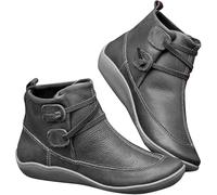 Wide Fit Ankle Boots Women Low Heel,Fashion Comfy Breathable Casual Flat Leather Retro Lace-Up Boots Side Zipper Shoes,Autumn Winter Arch Support Slip on Short Shoes,Cowboy Boots Women