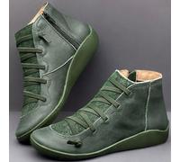 Wide Fit Ankle Boots Women Low Heel,Fashion Comfy Breathable Casual Flat Leather Retro Lace-Up Boots Side Zipper Shoes,Cowboy Boots Women,Autumn Winter Arch Support Slip on Short Shoes