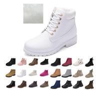 wide fit boots for women uk Lightweight Work Boots Womens Mens Winter Wide Fit Snow Boot Waterproof Non-Slip Hiking Shoes Warm Fur Lined Wedge Ankle Booties Comfortable Low Heel Waking Boot White 4