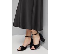 Wallis Wide Fit Carmen Velvet Knot Front High Block Heel Sandals, 4, black