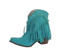 Wide Fit Cowboy Ankle Boots for Women Classic Embroidery Pointed Toe Western Cowboy Boots Western Style Low Heeled Cowboy Ankle Boots with Zipper Warm Lined Fall Winter Boots for (#D-Light Blue, 5)