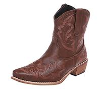 Wide Fit Cowboy Ankle Boots for Women Classic Embroidery Pointed Toe Western Cowboy Boots Western Style Low Heeled Cowboy Ankle Boots with Zipper Warm Lined Fall Winter Boots for Party Occasion