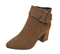 Wide Fit Cowboy Ankle Boots for Women Thick Heel Pointed Toe Ankle Boots Fashion Suede Fall Boots Zipper Comfort Party Dress Booties Shoes Non Slip Booties Shoes for Formal Work Occasion Brown