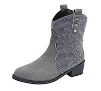 wide fit cowboy boots Ankle Boots for Women Uk Cowboy Wide Calf Ankle Booties Waterproof Pull on Long Boot Comfortable Chunky Heel Knee High Booties irregular choice shoes Grey 7.5