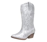wide fit cowboy boots Ankle Boots for Women Uk Cowboy Wide Calf Ankle Booties Waterproof Pull on Mid Boot Warm Low Heel Wellies Lightweight Anti-Slip irregular choice shoes Silver 7