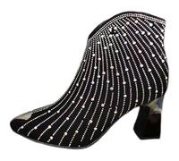 wide fit cowboy boots Cow Boy Boots Women Wide Fit Ankle Booties Waterproof Side Zip/Pull on Short Boot Thermal Chunky Heel Mid-Calf Booties Lightweight irregular choice shoes Black 6