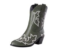 wide fit cowboy boots Cowboy Ankle Boots for Women Uk Wide Fit Ankle Booties Waterproof Pull on Short Boot Warm Low Heel Wellington Booties Lightweight Non irregular choice shoes Green 5.5