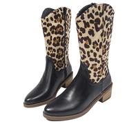 wide fit cowboy boots Cowboy Boots for Girls Wide Fit Ankle Booties Waterproof Side Zip/Pull on Short Boot Comfortable Chunky Heel Knee High Booties irregular choice shoes Coffee 4.5