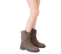 wide fit cowboy boots Girls Cowboy Boots Wide Calf Ankle Booties Waterproof Side Zip/Pull on Short Boot Comfortable Chunky Heel Knee High Booties irregular choice shoes Coffee 4