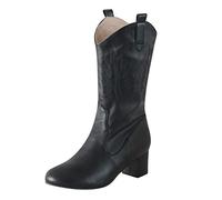 wide fit cowboy boots Ladies Boots Cowboy Wide Calf Ankle Booties Waterproof Warm Lined Boot Thermal Chunky Heel Mid-Calf Booties Lightweight Non Slip irregular choice shoes Black 7.5