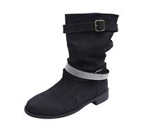wide fit cowboy boots Womens Cowboy Knee High Boots Wide Calf Ankle Booties Waterproof Warm Lined Boot Warm Low Heel Wellington Booties Lightweight Non irregular choice shoes Black 4.5