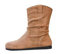 wide fit cowboy boots Womens Cowboy Knee High Boots Wide Fit Ankle Booties Waterproof Slip on Length Boot Warm Low Heel Calf Walking Shoes Lightweight Non irregular choice shoes Khaki 5.5