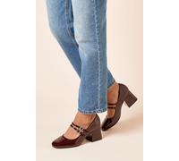 Wide Fit Dawn Faux Patent Leather Double Mary Jane Mid Block Heel Court Shoes Dorothy Perkins Dark Red 3