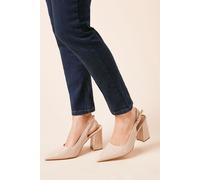 Womens Wide Fit Ellens Pointed High Block Heel Slingback Court Shoes Beige 5