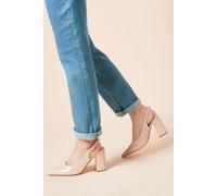 Womens Wide Fit Ellens Pointed High Block Heel Slingback Court Shoes Blush 5