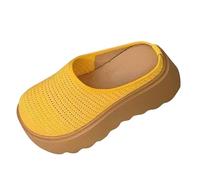 Wide Fit Flat Sandals for Women Black Sandals Women's Solid Color Flying Woven Breathable Half Slippers Casual Thick Bottom Slippers Sliders Womens Black Size 7 3 Rubber Sole (Yellow,4.5)