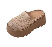 Wide Fit Flat Sandals for Women Black Sandals Women's Solid Color Flying Woven Breathable Half Slippers Casual Thick Bottom Slippers Sliders Womens Black Size 7 3 Rubber Sole (Khaki,6)