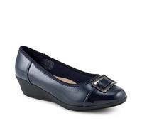 Wide Fit Flexible Wedge Heel Slip On Shoes - Navy Patent Size 5