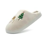 Wide Fit Fuzzy Slippers Men House Slippers For Women Closed Toe Cute Christmas Tree Reindeer Print Slipper Unisex Fashion Casual Slipper With Slip-Resistant Soles Warm Cosy Fluffy Womens Shoes