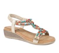 Wide Fit Jewelled Elastic Fit Sandals - Soft Gold Size 5
