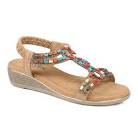 Wide Fit Jewelled Elastic Fit Sandals - Tan Size 6