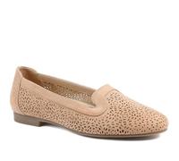 Wide Fit Laser Cut Slip On Shoes - Beige Size 5