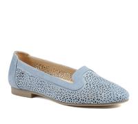 Wide Fit Laser Cut Slip On Shoes - Light Blue Size 4