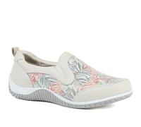 Wide Fit Leather Slip On Comfort Trainers - Beige Floral Size 5