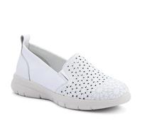 Wide Fit Leather Slip-On Shoes - White Size 5