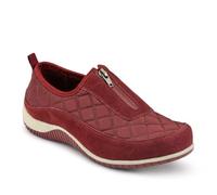 Wide Fit Leather Slip-On Shoes with Zip Fastening - Burgundy Size 4