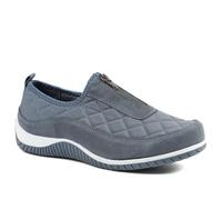 Wide Fit Leather Slip-On Shoes with Zip Fastening - Denim Size 6