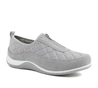 Wide Fit Leather Slip-On Shoes with Zip Fastening - Light Grey Size 7