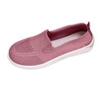 Wide Fit Loafers Shoes for Women Black Flats Women Knitted Slip Ons Flat Mesh Breathable Non Slip Lightweight Walking Shoes Comfortable Orthotic Working Mom Sneakers Wedge Heel Slippers (Red,6)