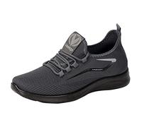Wide Fit Mesh Lace Up Mens Trainers Lightweight Mens Breathable Gym Shoes Low Wedge Running Trainers Lightweight Walking Shoes Casual Exercise Sneakers Comfortable Fitness Sneakers Grey
