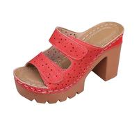 Wide Fit Open Toe Chunky Heel Sandals - Slip On Chunky Square Heel Sandals Women Comfort Thick Soled Slide Women Adjustable Strap Sandal Summer Breathable Openwork Sandal Non Slip Slide