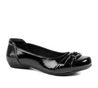 Wide Fit Patent Bow Detail Ballet Flats - Black Patent Size 7