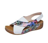 Wide Fit Sandals For Women Color Block Cross Summer Shoes Lightweight Non-Slip T ouch Fastening Sandles Casual Outdoor Leisure Waliking Beach Sandles for Holiday (Dark Blue, 6-6)