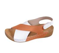 Wide Fit Sandals For Women Cross Summer Shoes Lightweight Non-Slip T ouch Fastening Sandles Casual Color Block Sandal Outdoor Leisure Waliking Beach Shoes for Holiday (Orange, 5)