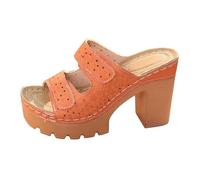 wide fit sandals for women,orthopedic sandals women,New Platform Thick Bottom Thick Heel Slippers Large Size European And American One Font Fish Mouth Slippers Life Strides (Orange, 7)