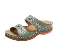Wide Fit Sandals for Women UK Anti Slip Open Toe Faux Leather Sandal Comfy Wedge Platform Sandals with Arch Support Fashion Ladies Retro Bohemian Dressy Summer Beach Shoes Green
