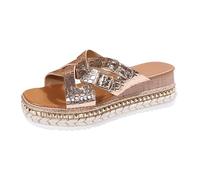 Wide Fit Sandals for Women Wedge Platform for Summer Womens Open Toe Espadrilles Buckle Ankle Strap Gold Casual Wedges Women's (Rose Gold, 4)