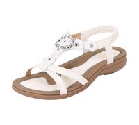 Wide Fit Sandals For Women Women's Pearl Flower Decorated Flat Sandals Comfortable Slip Soft Sole T Strap Shoes Wedge Shoes (E, 4)