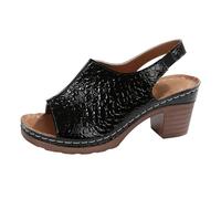 Wide Fit Slingback Sandals for Women Size UK 6 Block Mid Heels Open Toe Elastic Sling Back Heeled Sandals Peep Toe Dress Pumps Shoes Trendy Ladies Footwear Black